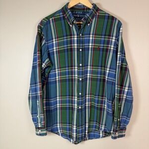 Ralph Lauren Men's Lg Custom Fit Plaid Button Down Shirt Green Holiday Preppy